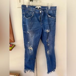 Zara loose straight leg ripped jeans